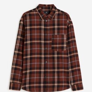 H&M Men's Brown and Black Plaid Button-Down Shirt
